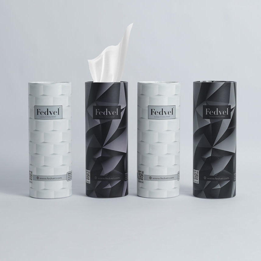 Fedvel Premium Tissues Combo II (4pcs) stylish packaging with 4-ply tissues for convenient travel and high absorption.
